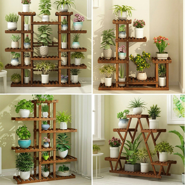 Indoor Outdoor Plant Stand Flower Pot Holder Rack Wood Shelf