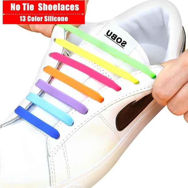 WHITE No Tie Silicone Shoelaces Elastic Shoelaces 16pcs 
