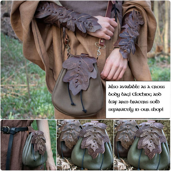 Medieval Belt Pouch Elven Leaf Belt Bag Leather Pouch Fantasy