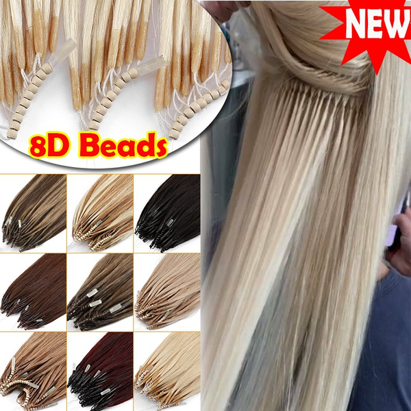 S-noilite 16 Inch 18 Inch Micro Beads Human Hair Extensions 8D Micro Beads  Hair 50 Strands/30g Micro Loops Hair Piece Micro Ring Link Human Hair  Invisible Cold Fusion Remy Hair