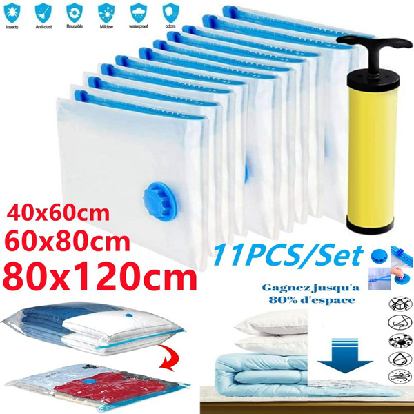11pcs/set Large Vacuum Storage Space Saver Bags for Blanket Clothes Set w/Pump 