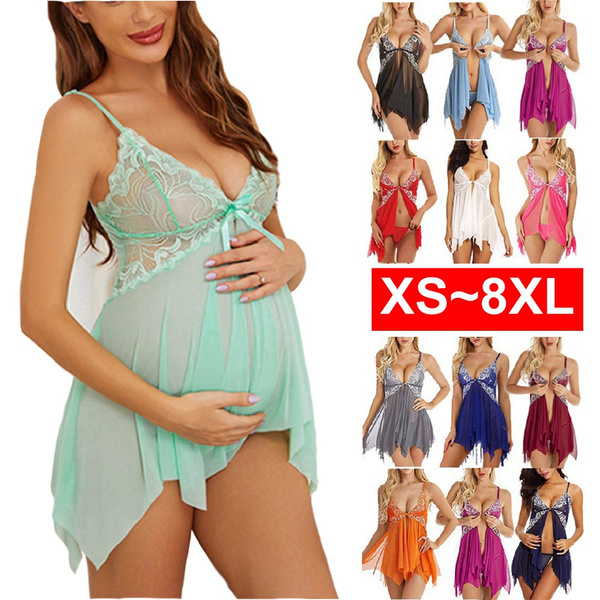 Women Pregnant Sexy Lace Dress Babydoll Plus Size Lingerie