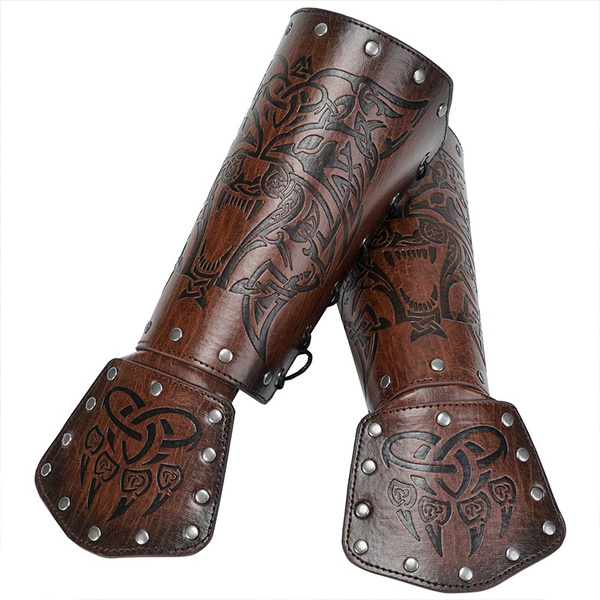 Viking Fenrir Gauntlet Medieval Faux Leather Arm Armor Knight Bracer Larp  Halloween Costume