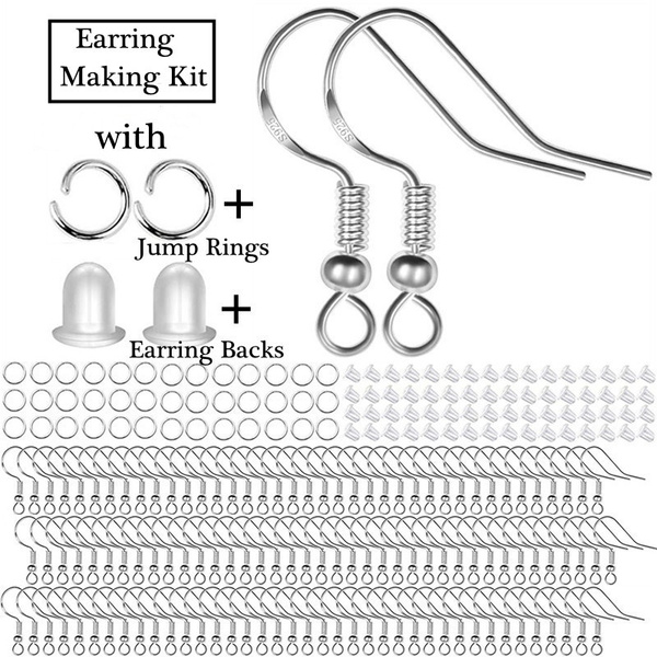 925 Sterling Silver Earring Hooks Hypoallergenic, 100pcs Ear Wires Fish Hooks Earrings for DIY Jewelry Making with Jump Rings and Clear Rubber