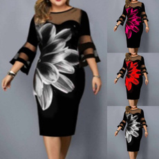 outfitsblackdresse, meshbodycon, Plus Size, Floral print