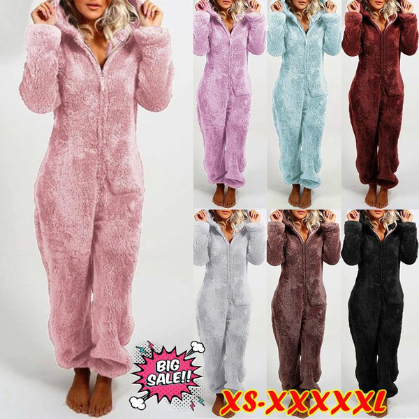 Women s Fashion Warm Fleece Zippers One Piece Pajamas Comfortable