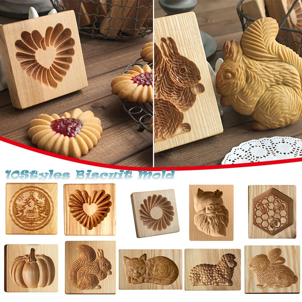 Gingerbread Mold Shortbread Bake DIY Pattern Carved Christmas Tree Wooden Cookie  Cutter Biscuit Mold Baking Tool NEW