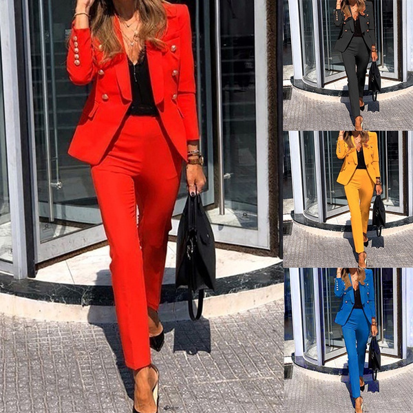 Solid Tuxedo Plus Size Women's Pantsuit Three Piece Office Suit