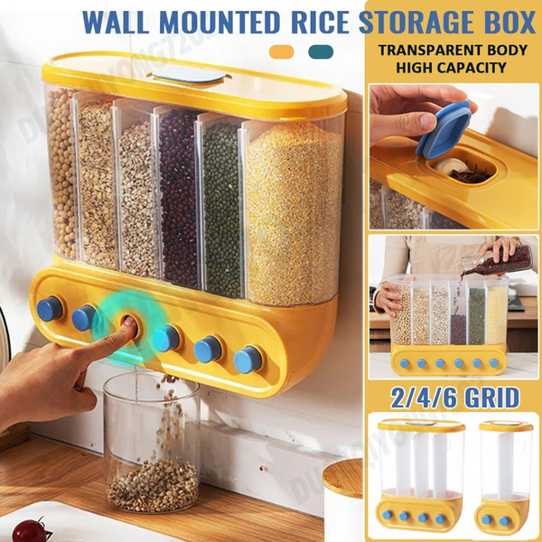 2021 Wall Mounted Sub-grid Dry Rice Food Container Seperate Kitchen ...