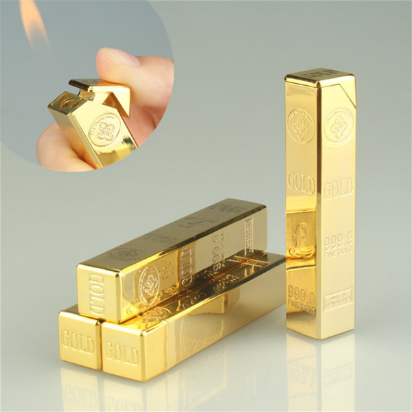 Creativity Metal Gold Bar Refillable Butane Gas Lighter Smoke Pipe ...