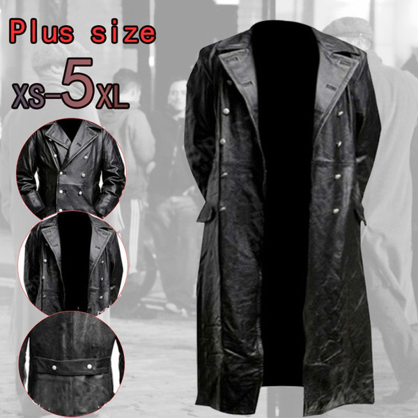 MENS GERMAN CLASSIC WW2 OFFICER MILITARY UNIFORM BLACK LEATHER TRENCH COAT