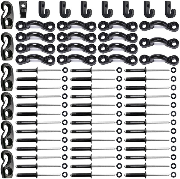 Kayak Pad Eye Kit, Kayak Nylon Bungee Deck Loop with Hooks Clips