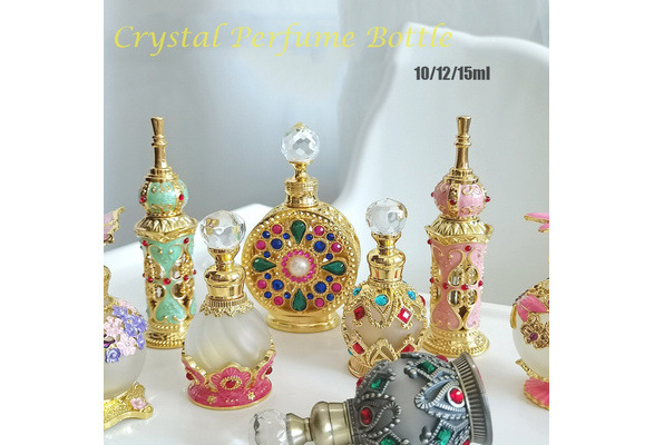 60 X New Style Diamond Crystal Decoration Metal Perfume Bottles Empty  sDubai Egyptian Fancy Pretty Essential Oil Bottles