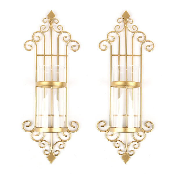 2Pcs European Antique Metal Wall Mounted Scone Hanging Iron Candle
