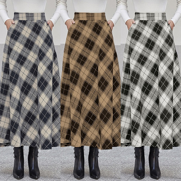 Plus size plaid a line clearance skirt