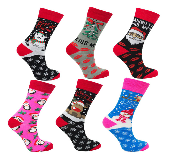 Ladies 6 Pack Novelty Christmas Socks Wish