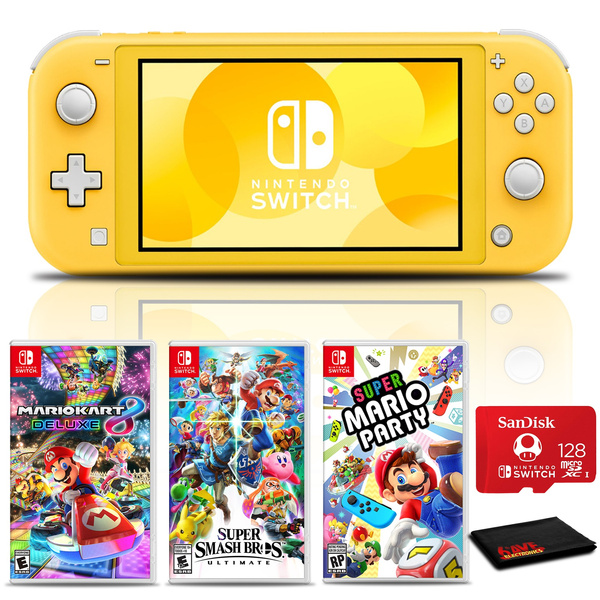 Nintendo Switch Lite Console Yellow Bundle With 128gb Microsd Super Smash Bros Ultimate