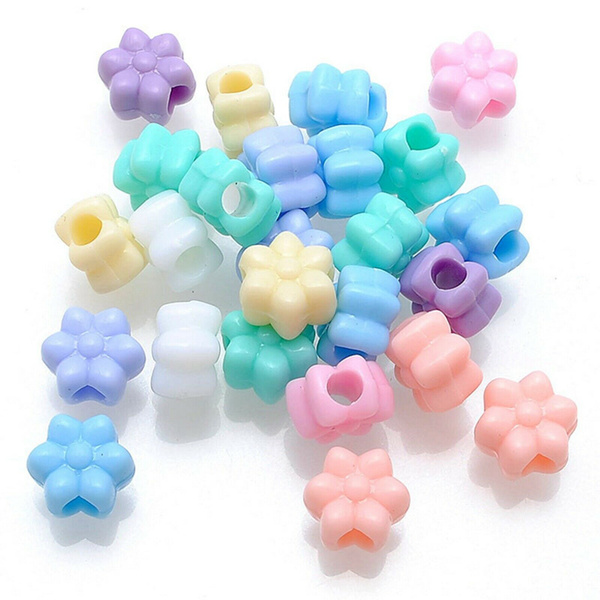 100 Mixed Pastel Color Acrylic Flower Pony Beads 12mm Kids Craft Kandi