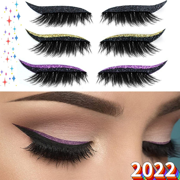 2022 Eyelash Stickers Reusable Glitter Eyeliner False Eyelash Stickers ...
