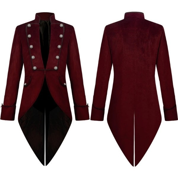 New Handmade Steampunk Tailcoat Jacket Red And Black Velvet Victorian ...