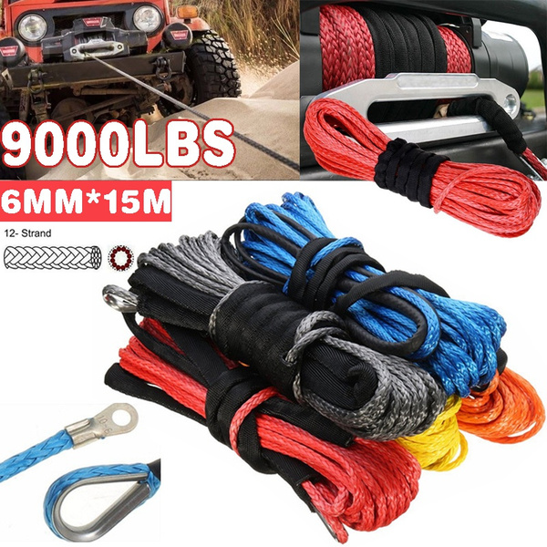 New Upgrade 5mm/6mm 15M 9000 LBs Synthetic Winch Rope Line with Sheath