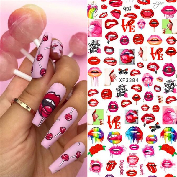 3 Styles Red Sexy Lips Personality Stickers for Nail Decoration Back ...