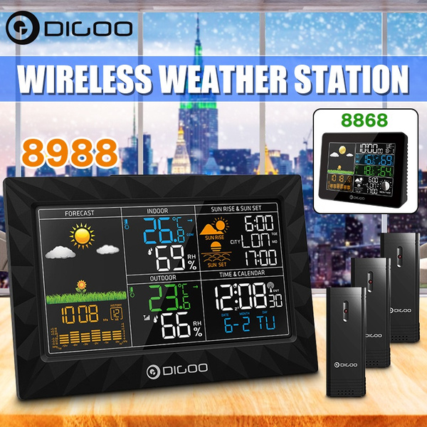 DIGOO DG-TH8868/8988 Color Screen Wireless Weather Station Snooze Alarm  Clock Temperature,Humidity, Barometer with 1/2/3 Outdoor Sensor