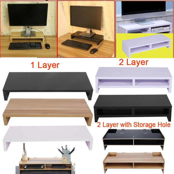 Computer Riser Double Layer Monitor Stand Riser With 3-Tier Storage ...