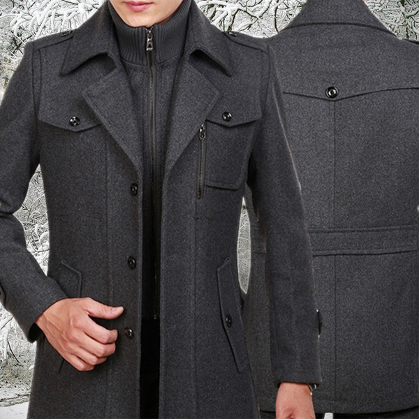 Winter Mens Woolen Jacket Single Breasted Outwear Long sleeve Peacoat  Korean New | eBay