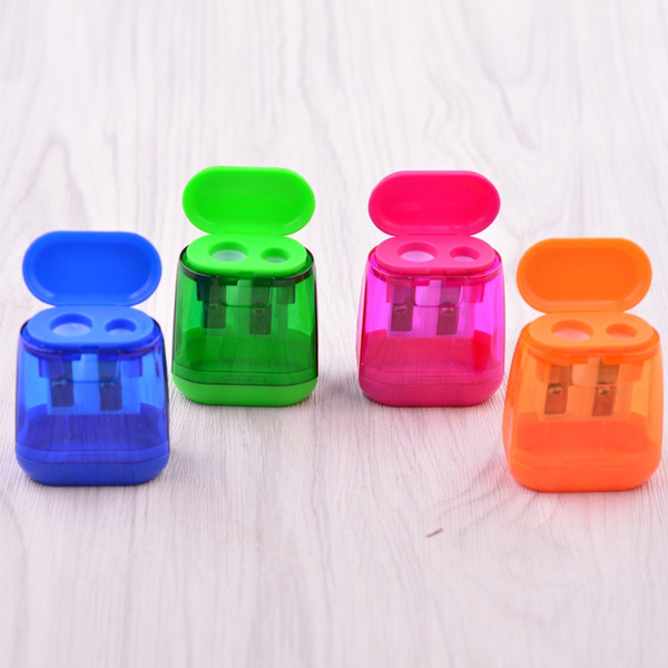 Crayon Sharpener Aylifu 4 Pcs Manual Pencil Sharpener Double Hole With Cover 4 Colors For Kids Home Office School Mini Pencil Sharpener