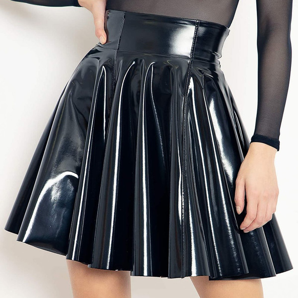 Womens leather high shop waisted skater skirt