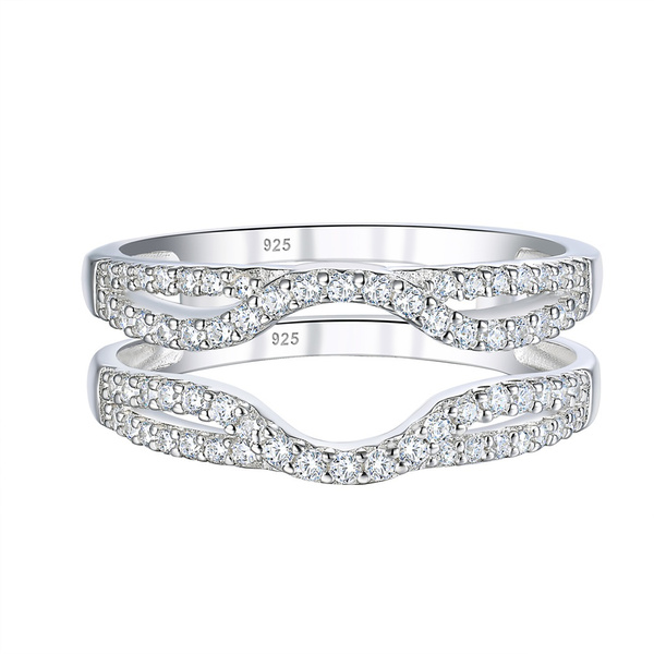 Newshe Engagement Wedding Ring Set Guard Enhancer Round AAAAA Cz Sterling Silver 