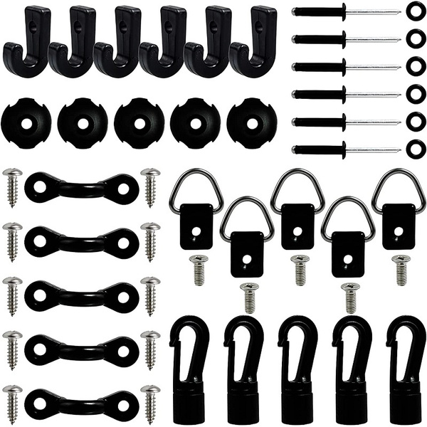 Kayak Deck Rigging Kit Accessory, Kayak J Hooks with Rivets D Ring with
