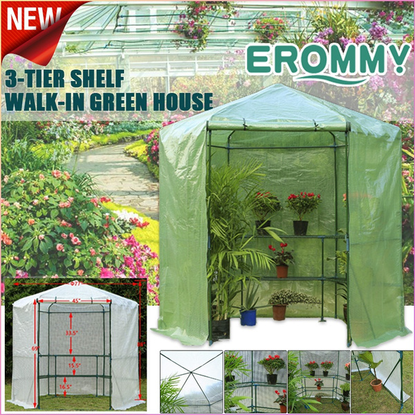 Erommy Portable Greenhouse 3-Tier Shelf Hexagonal Walk-in Green House Kit,Plant Hot House for Outdoor,Indoor-Green 