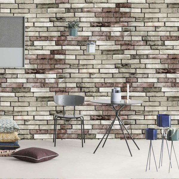 Stone Wallpaper Brick Vinyl Wallpaper Peel & Stick Wallpaper Light Gray
