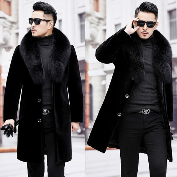 Fur lapel 2024 coat mens