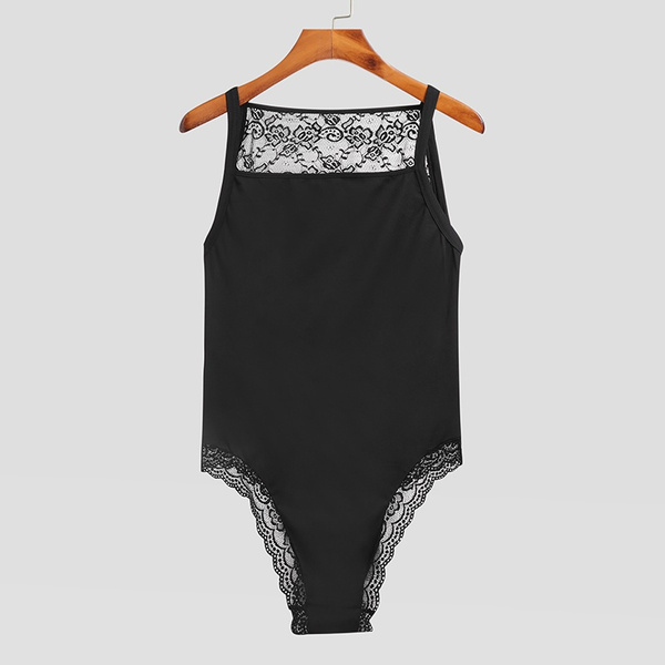 Black/White/Red Men Backless Sleeveless Briefs Underwear Jumpsuit