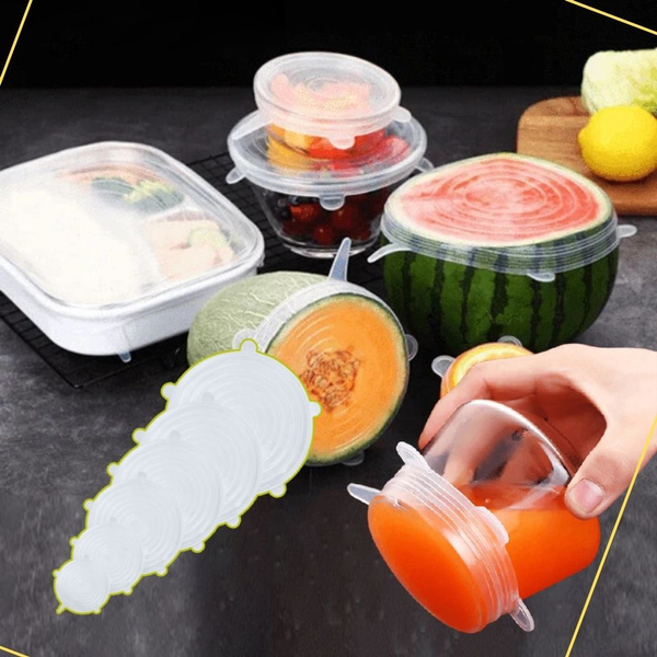 3/6Pcs Reusable Silicone Food Cover Stretch Lids BPA Free Cookware Bowl Can  Silicone Lid Cover Wrap Microwave Dishwasher Safe - AliExpress