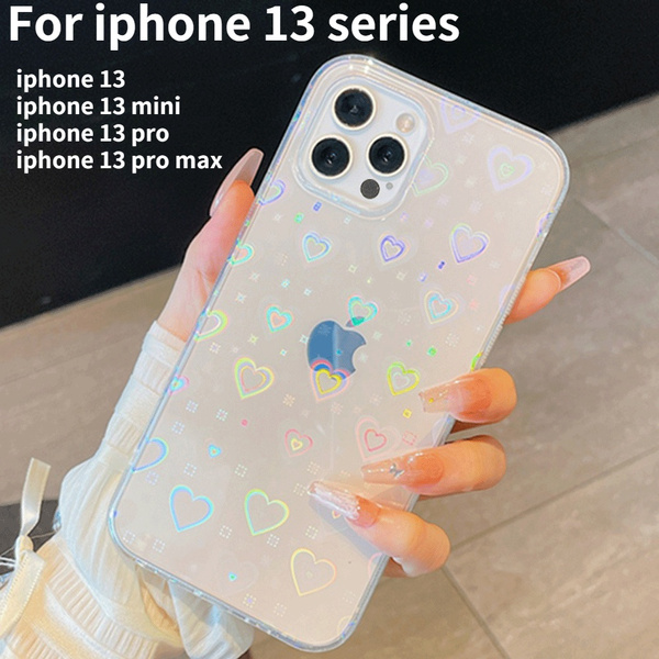 Fashion Gradient Laser Love Heart Pattern Clear Phone Case For