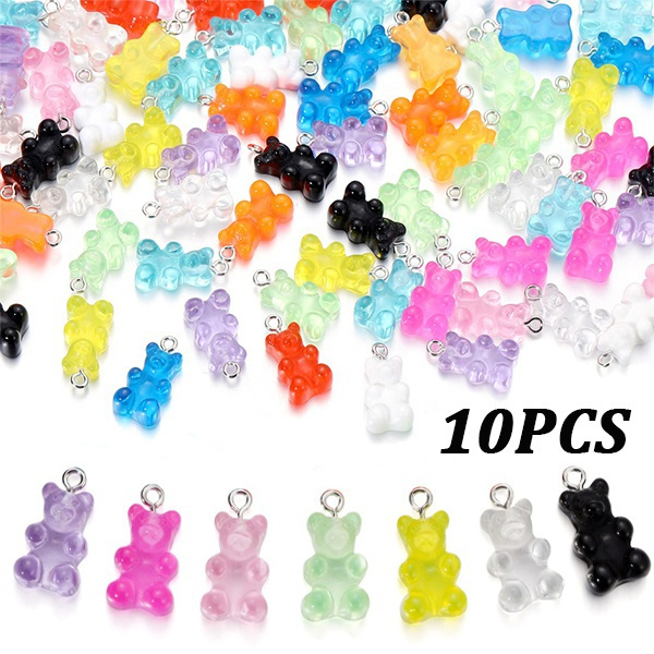10 pcs Cute Gummy Bear Resin Charms Necklace Pendant Earring Jewelry DIY