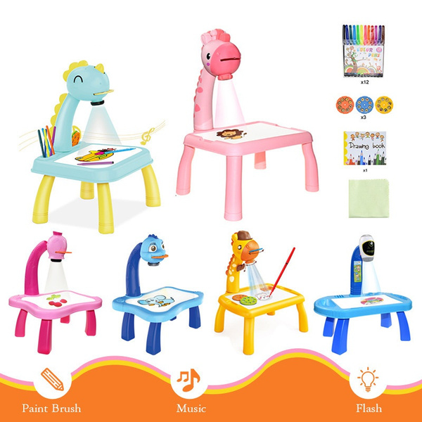Children Led Projector Art Drawing Table Toys Kids Painting Board Desk Arts  Crafts Educational Learning Paint Tools Toy for Boy&Girl