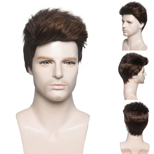 Short Hairstyles Brown Wigs for Men Toupees Male Hair Wig Cosplay Halloween Costume Wigs