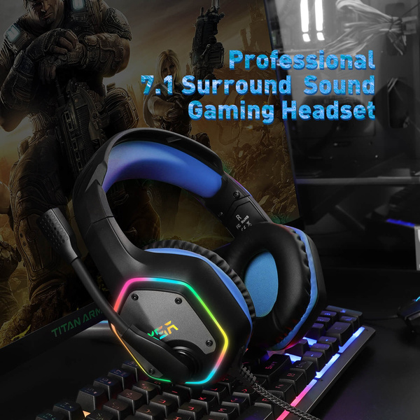 Gaming Headset Gaming Headphones with Microphone LED Light Surround Sound