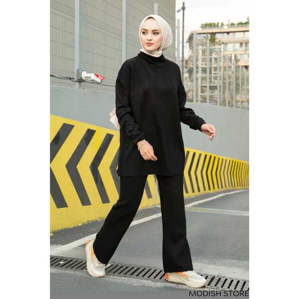 Knitwear Double Sport Suit Muslim Sets For Women Muslim Long Dress Maxi ...