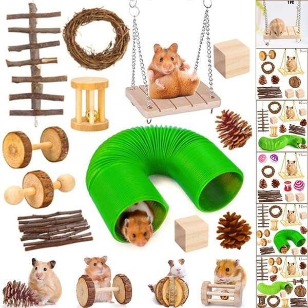 junshi11 5/8 Pieces Hamster Toy Set,Wooden Dumbbell Unicycle Pet Hamster Chew Teeth Grinding Toy Play Toy for Hamster Chinchillas Guinea Pigs 3#