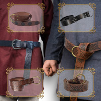 Viking Fur Leather Waist Belt - Brown Faux Fur & PU Leather Adjustable Renaissance Belt For Costume