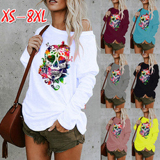 off shoulder top, Plus Size, Long Sleeve, printed shirts
