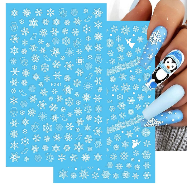 4pcs Christmas Black Snowflake Nail Stickers,Romantic Winter Snow Christmas  Lace Decals Design 3D Manicure New Year Decoration DIY | SHEIN USA