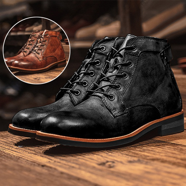 Men's Fashion Outdoor Leather Boots Man Lace Up Tooling Boots Casual Leather Motorcycle Boots