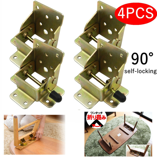 HEYOMART 4PCS 90° 2mm Self-locking Bench Table Chair Leg Folding Hinge  Bracket with Side Folding Brake Zinc Metal Furniture DIY Hardware  Accessories